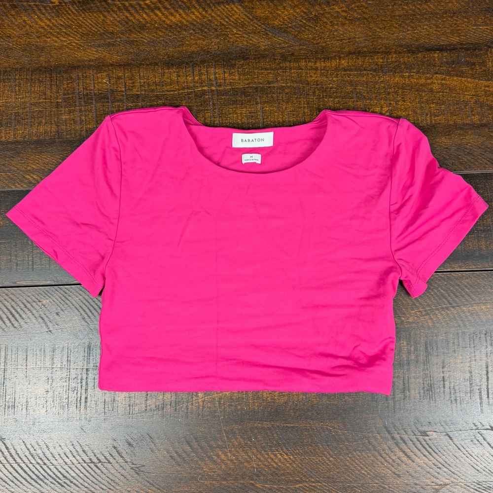 Babaton Contour Crew Crop Top Pink Size M Aritzia Short Sleeve Bodycon Basic